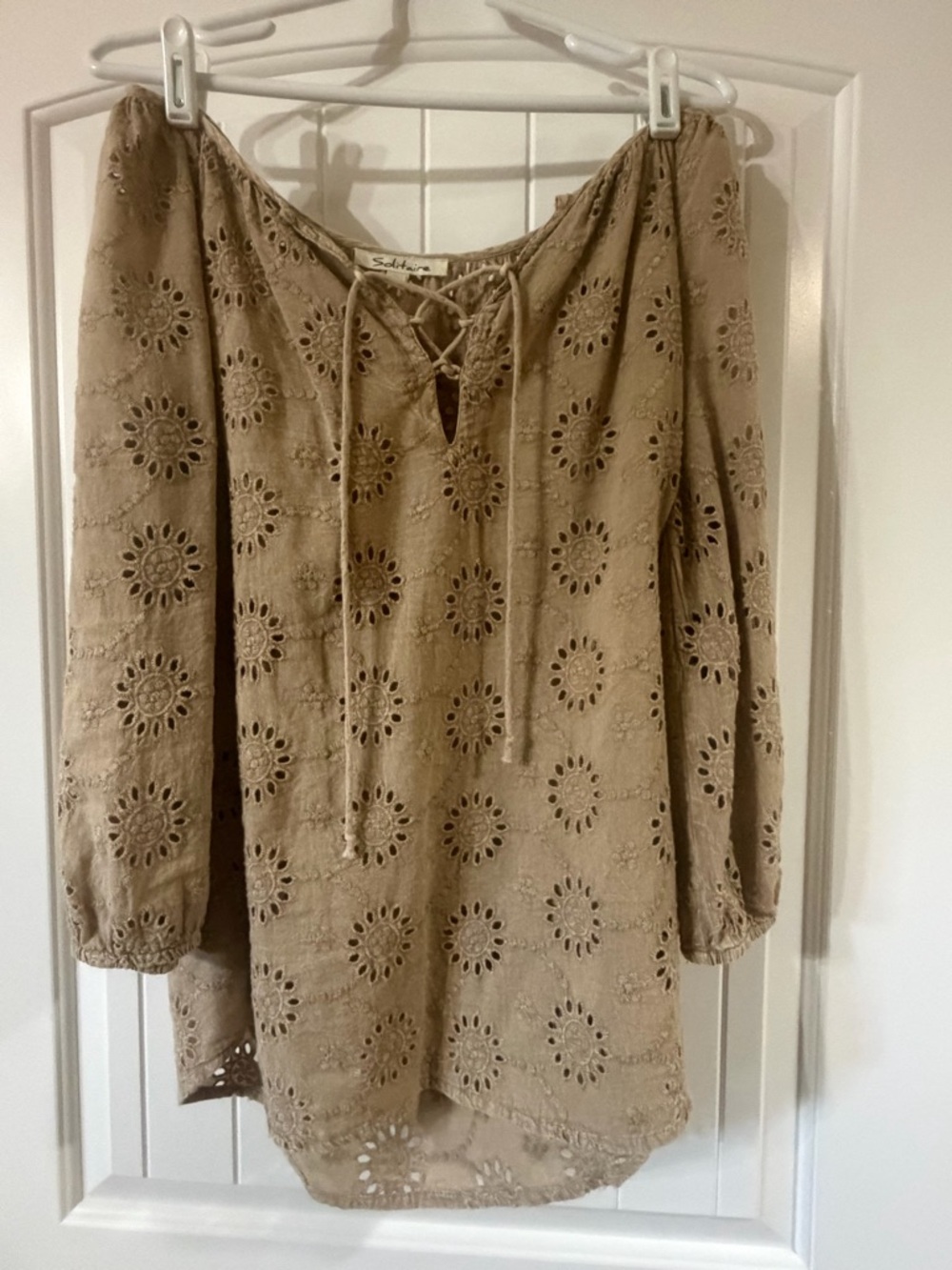 Solitaire Lace-Up Eyelet Tunic in Taupe